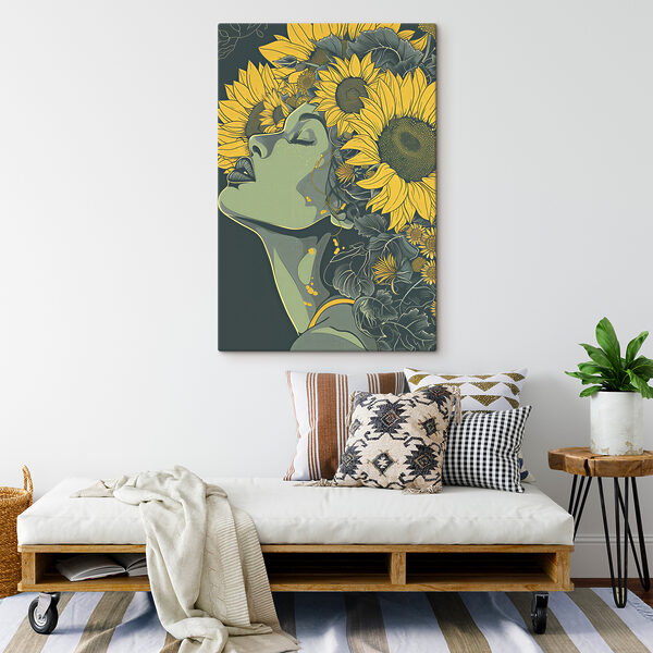 Cuadros Una mujer con girasoles en el pelo (SKU: s38380) Cuadros Cuadros Una mujer con girasoles en el pelo (SKU: s38380)