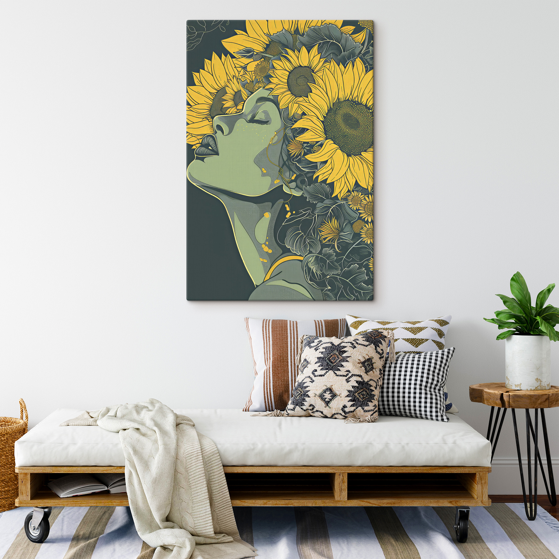 A woman with sunflowers in her hair A woman with sunflowers in her hair