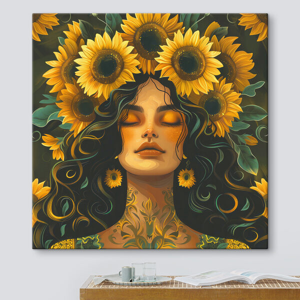 Cuadros Una mujer con girasoles en el pelo (SKU: s38412) Cuadros Cuadros Una mujer con girasoles en el pelo (SKU: s38412)