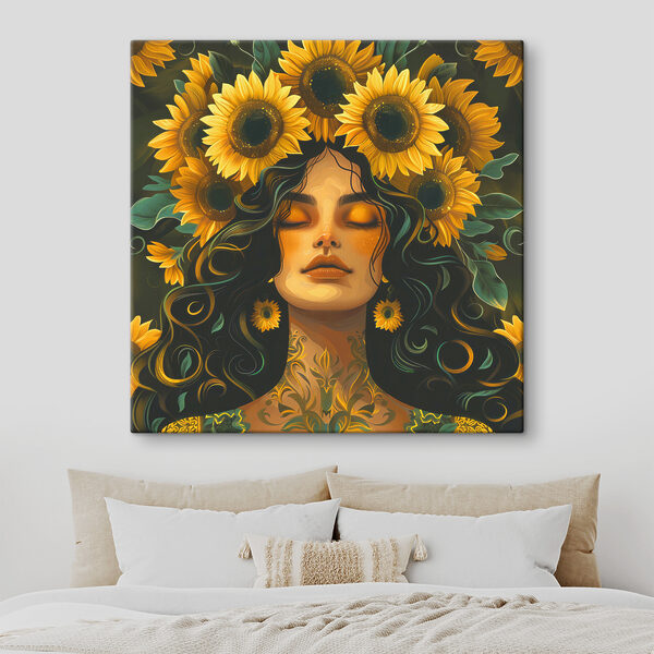 A woman with sunflowers in her hair A woman with sunflowers in her hair