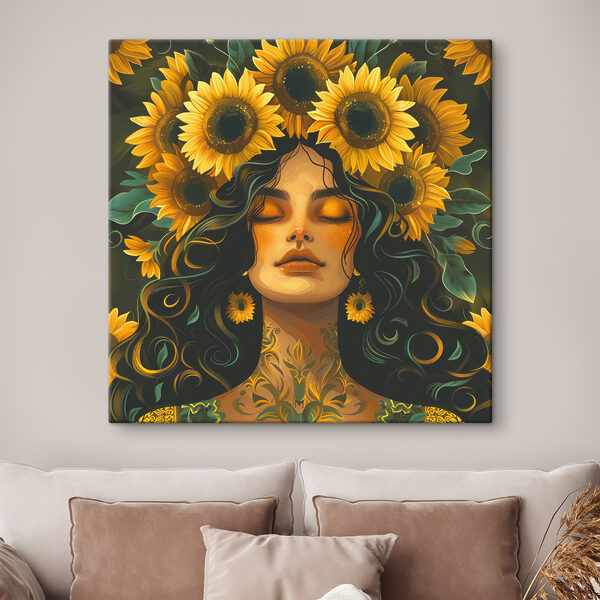 A woman with sunflowers in her hair A woman with sunflowers in her hair