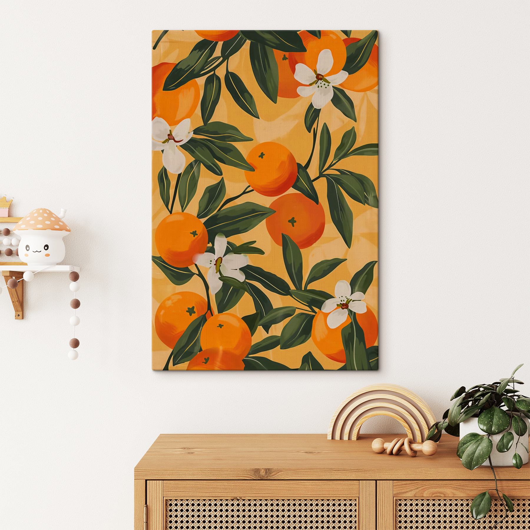 A pattern of oranges and white flowers A pattern of oranges and white flowers