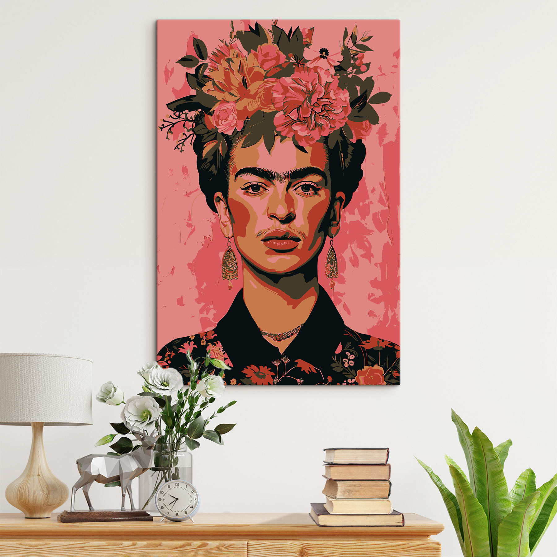A woman with flowers on her head