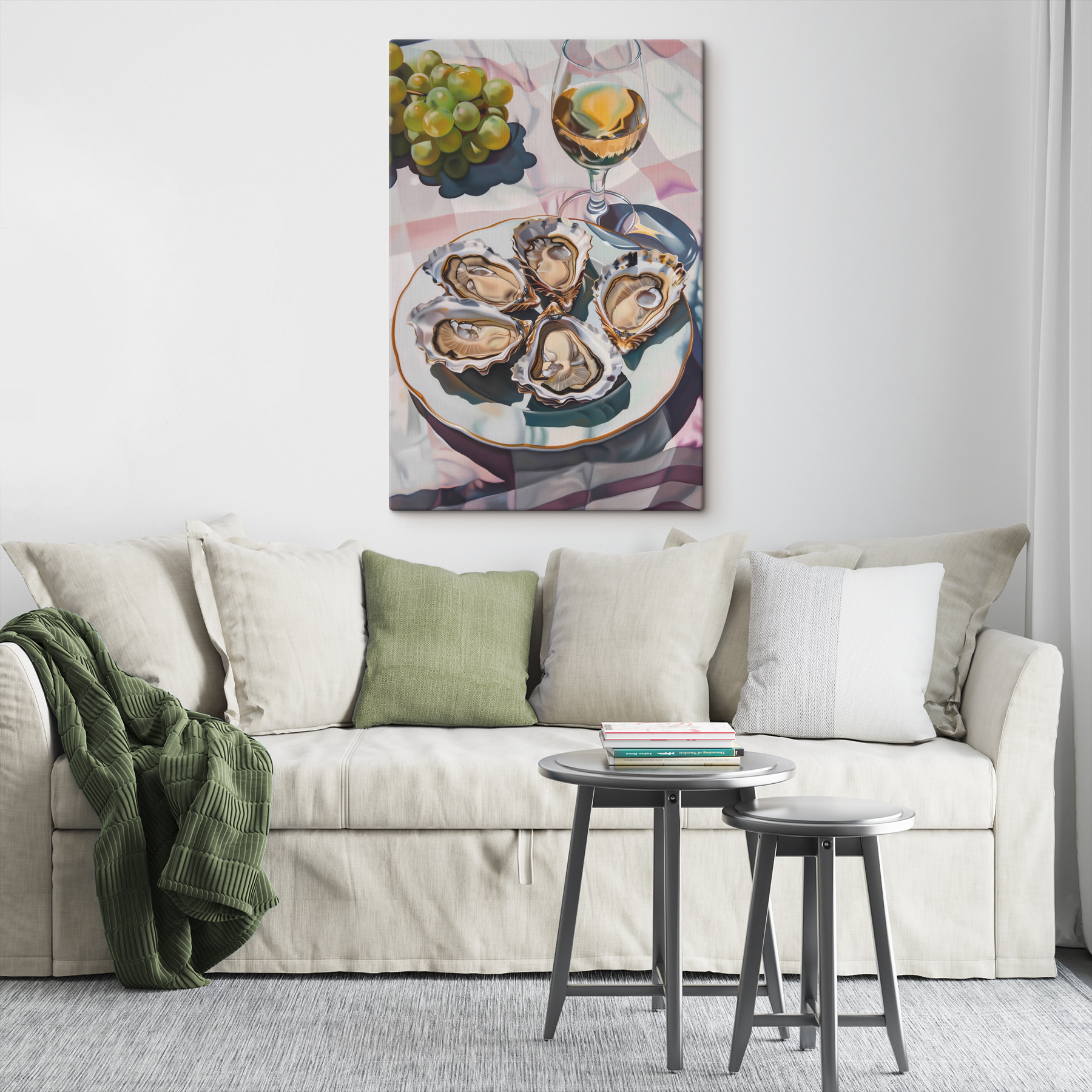 A plate of oysters and a glass of wine
