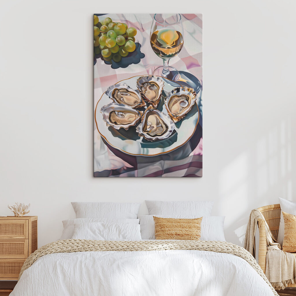 A plate of oysters and a glass of wine
