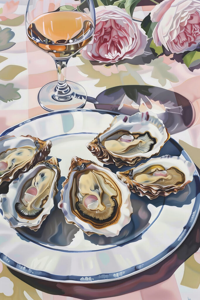 A plate of oysters on a table