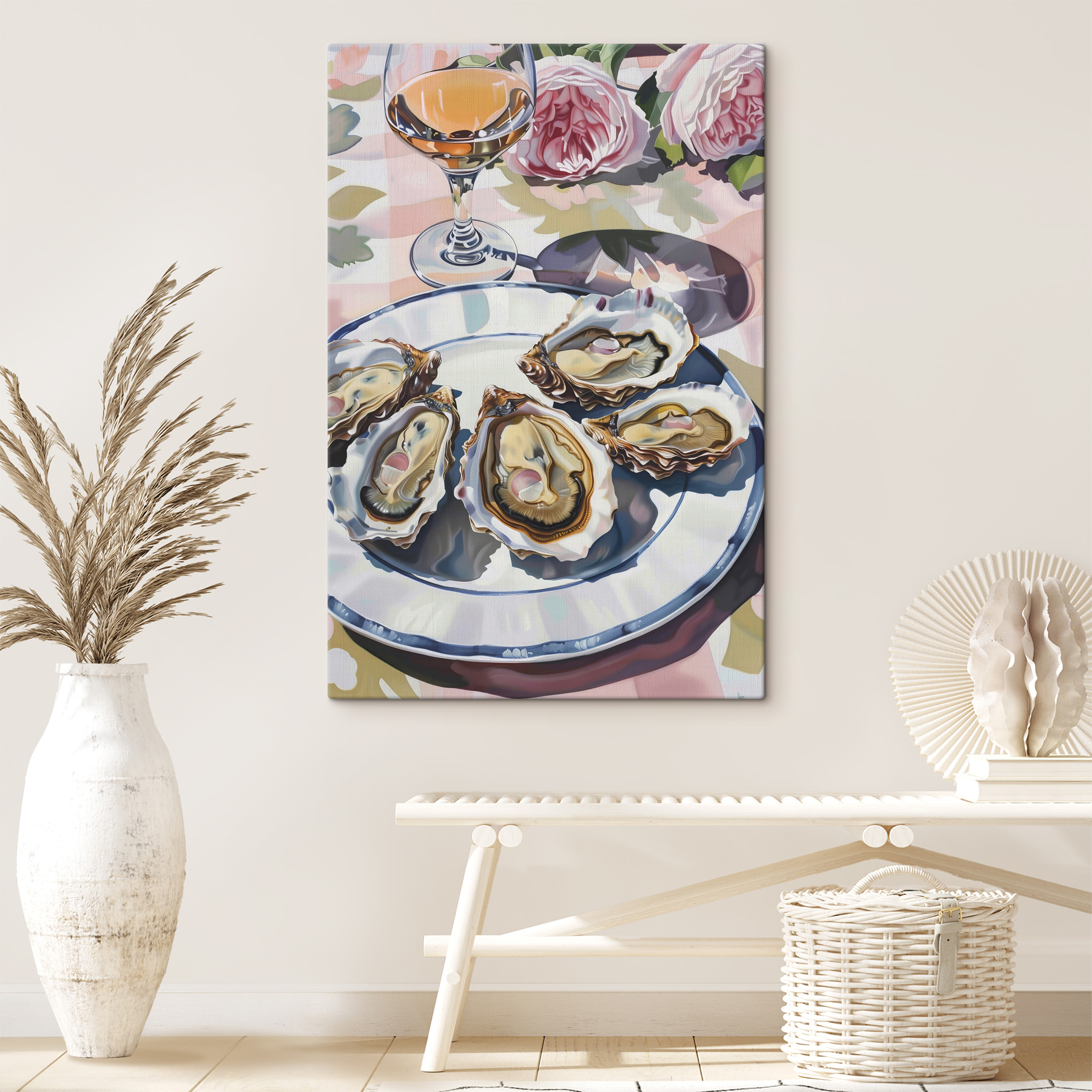 A plate of oysters on a table