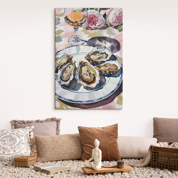 A plate of oysters on a table