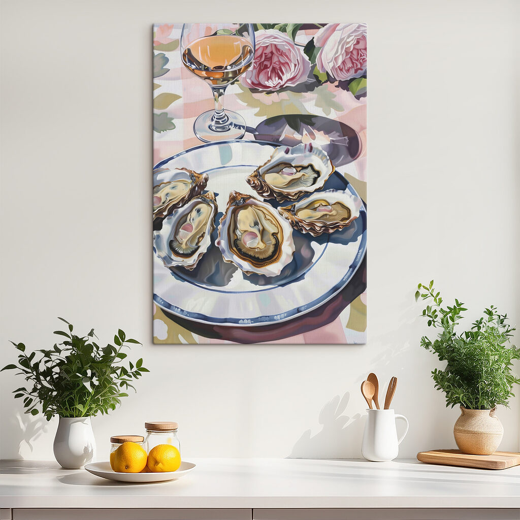 A plate of oysters on a table