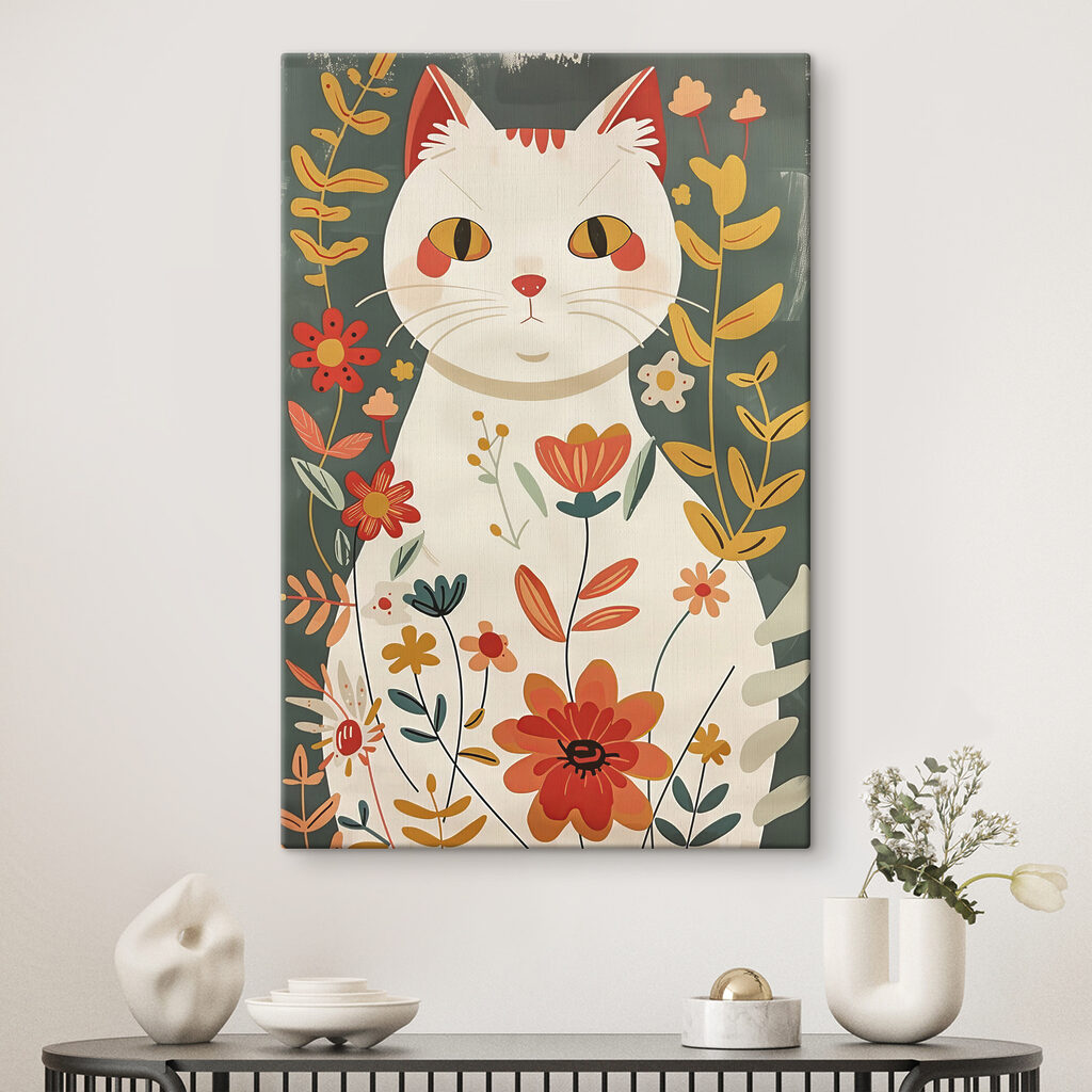 A cat with flowers on it