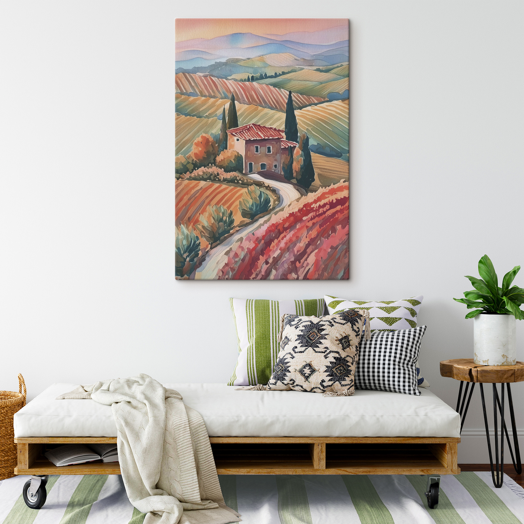 A painting of a house in a field of fields A painting of a house in a field of fields