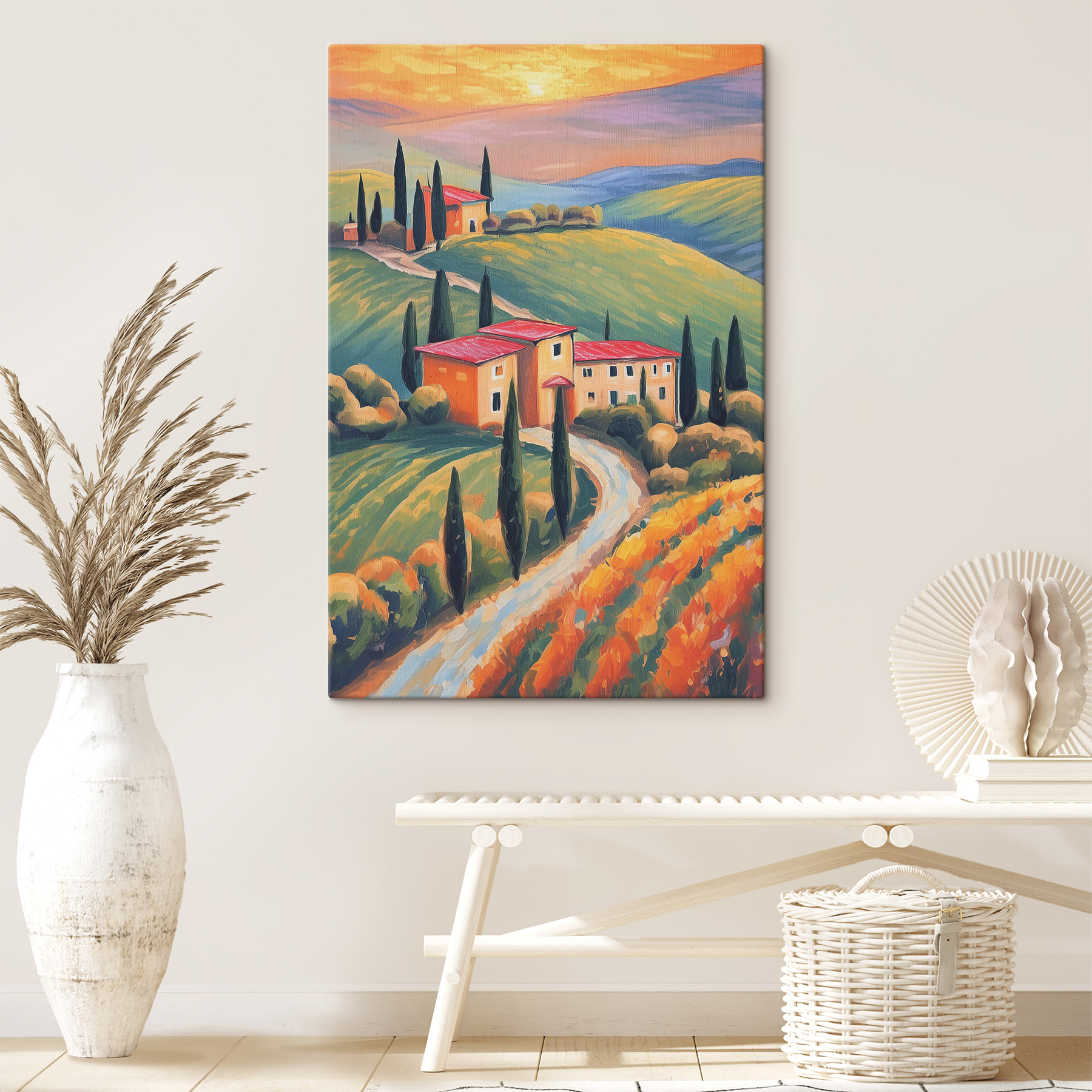 A painting of a house on a hill