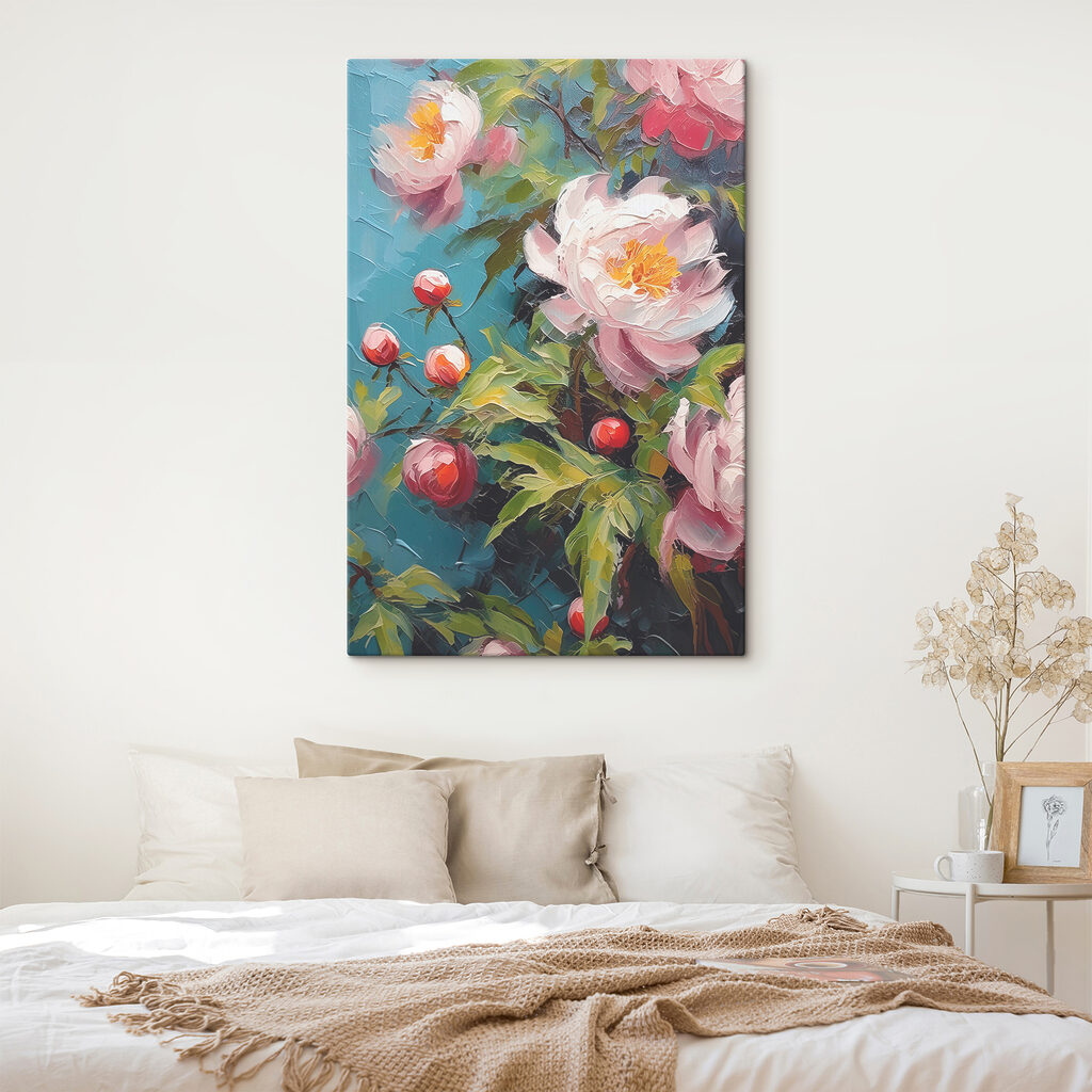 A painting of flowers and buds
