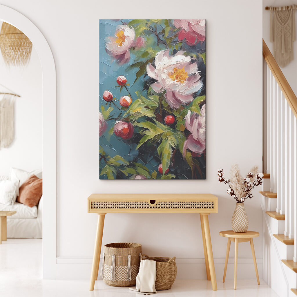 A painting of flowers and buds