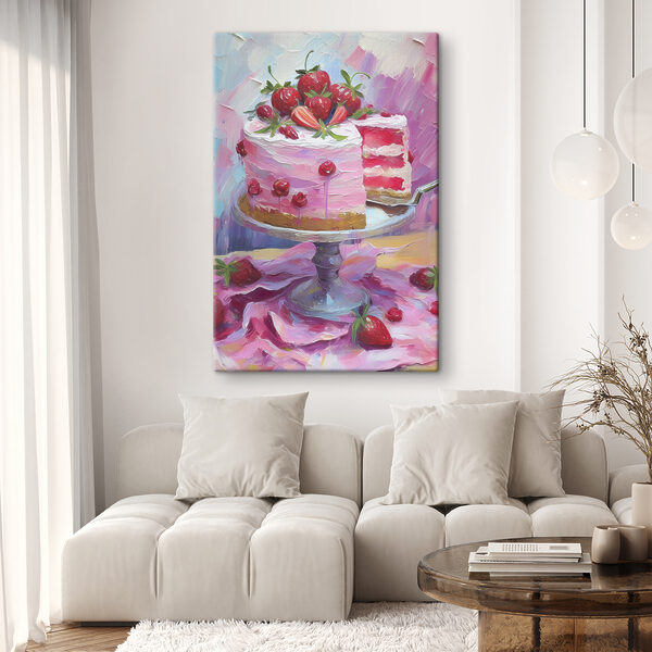 A painting of a cake with a slice of cake A painting of a cake with a slice of cake
