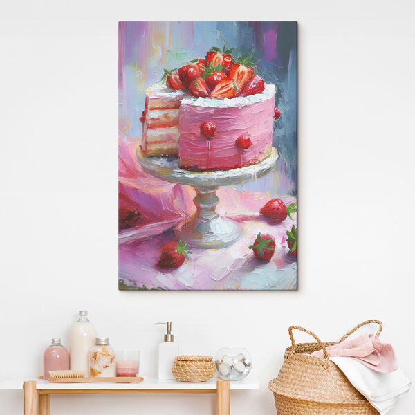 Cuadros Un cuadro en el que se ve una tarta con fresas por encima