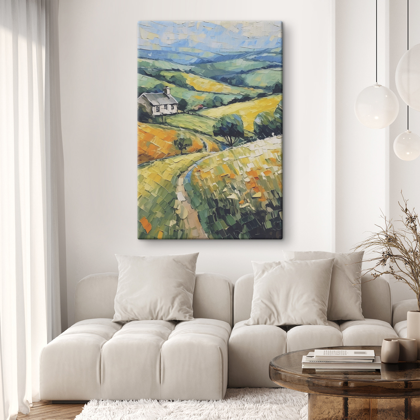 A painting of a house in a field A painting of a house in a field