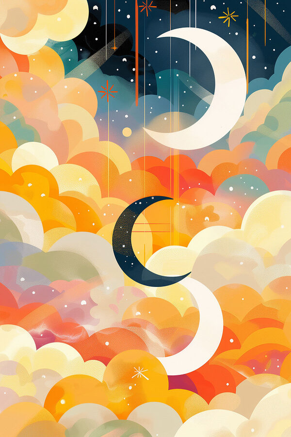 A colorful clouds and moon