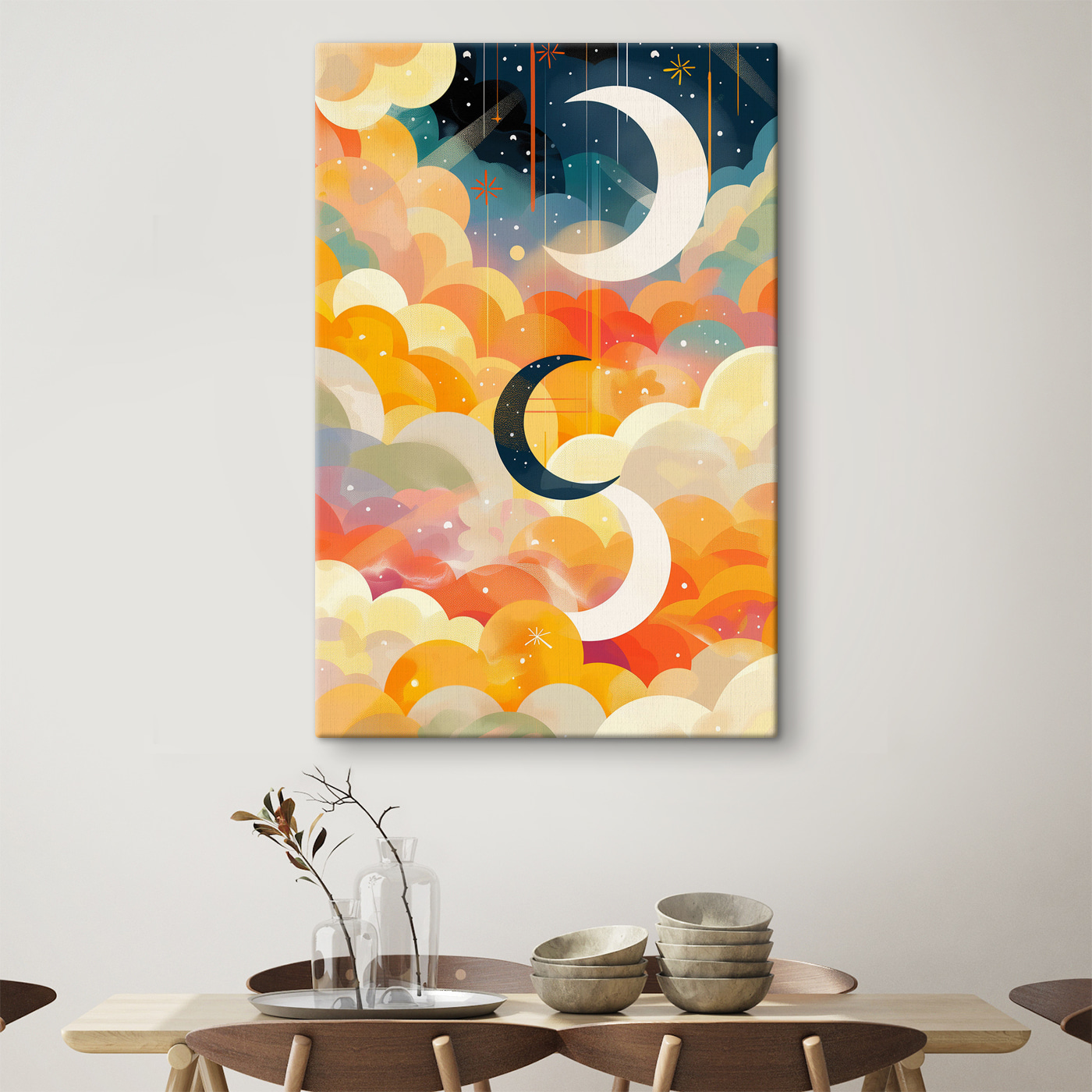 A colorful clouds and moon