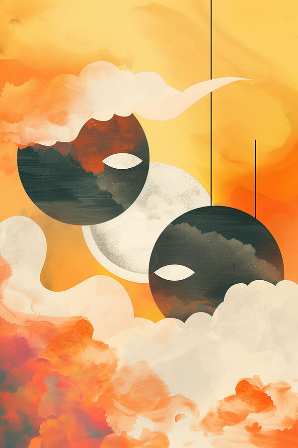 A painting of two circles and clouds A painting of two circles and clouds