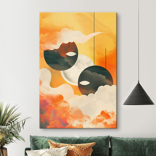 A painting of two circles and clouds A painting of two circles and clouds