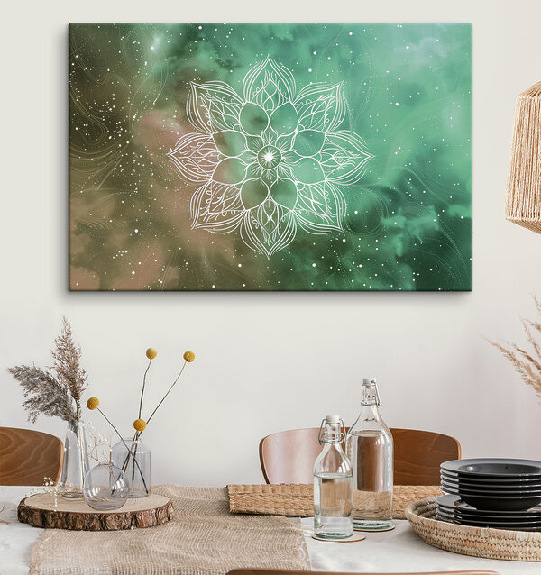 Cuadros Un mandala blanco sobre un fondo verde y azul (SKU: s38530) Cuadros Cuadros Un mandala blanco sobre un fondo verde y azul (SKU: s38530)