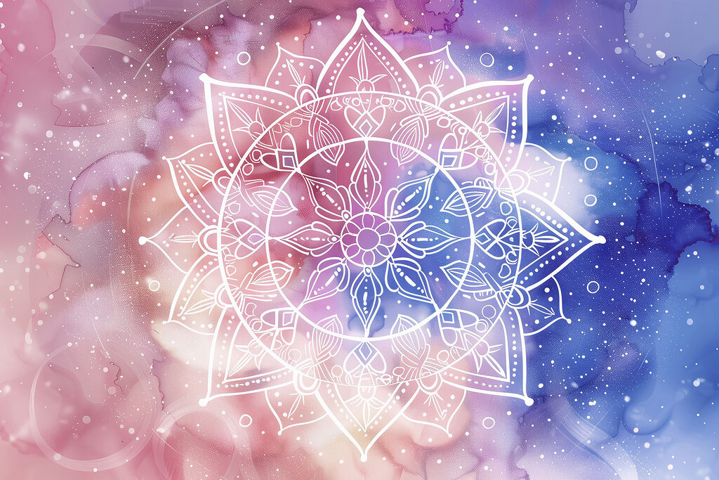 A white mandala on a colorful background A white mandala on a colorful background