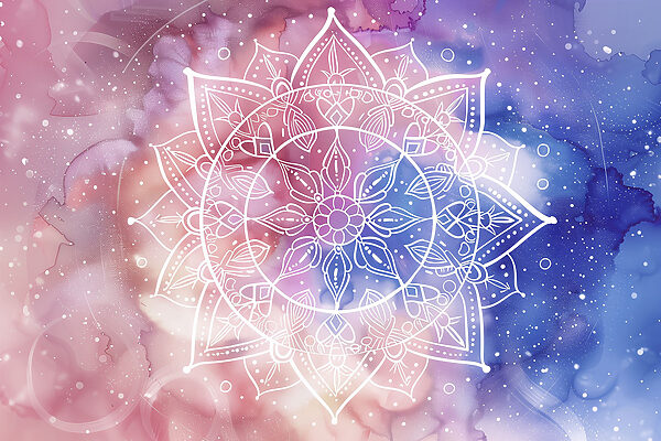 A white mandala on a colorful background A white mandala on a colorful background