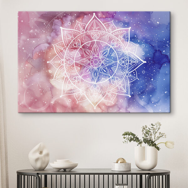 Cuadros Un mandala blanco sobre un fondo colorido