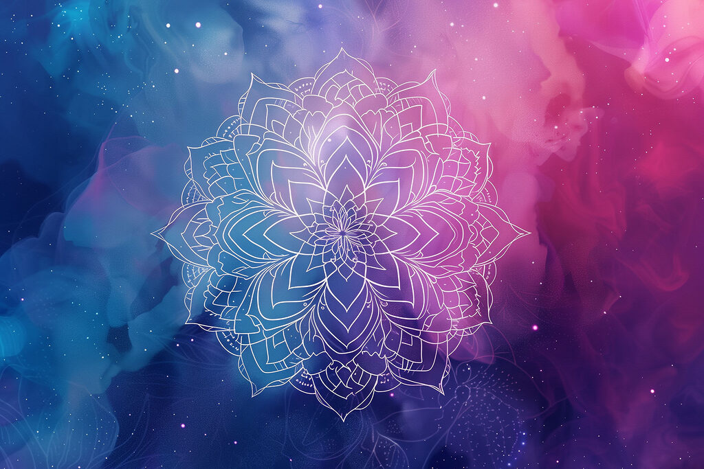 A white line drawing of a flower on a colorful background A white line drawing of a flower on a colorful background