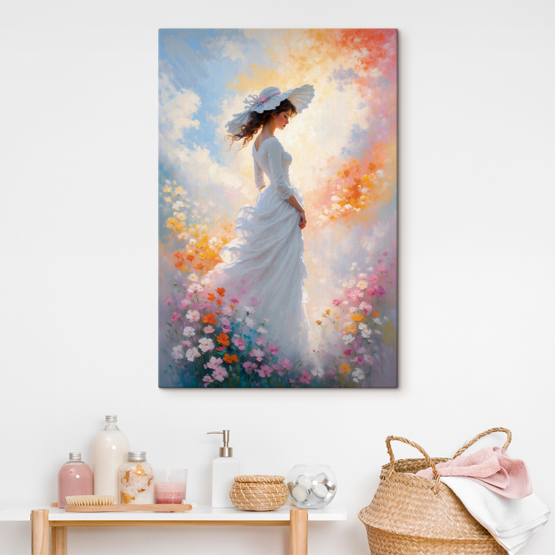 A woman in a white dress and hat A woman in a white dress and hat