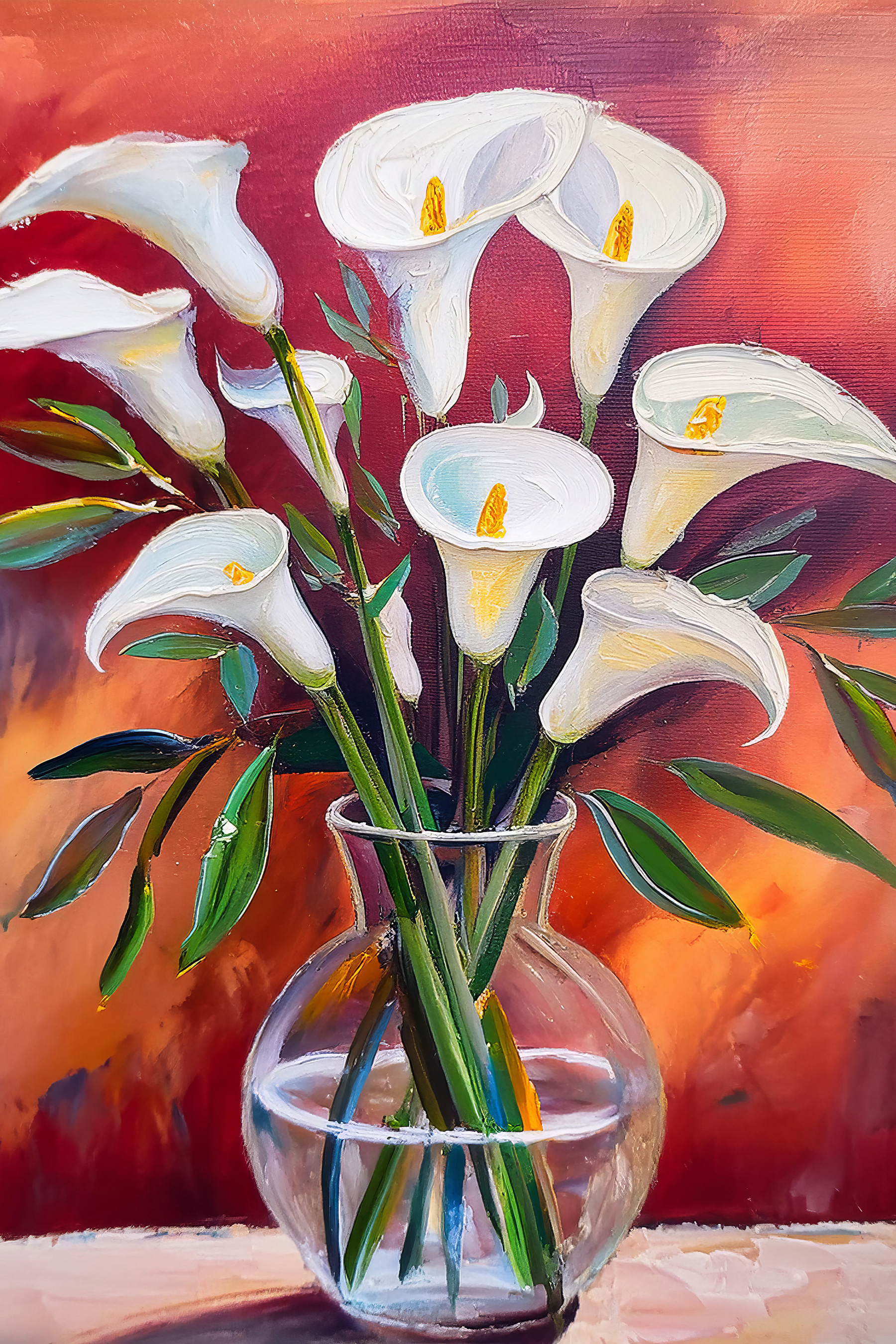 A painting of white flowers in a vase A painting of white flowers in a vase