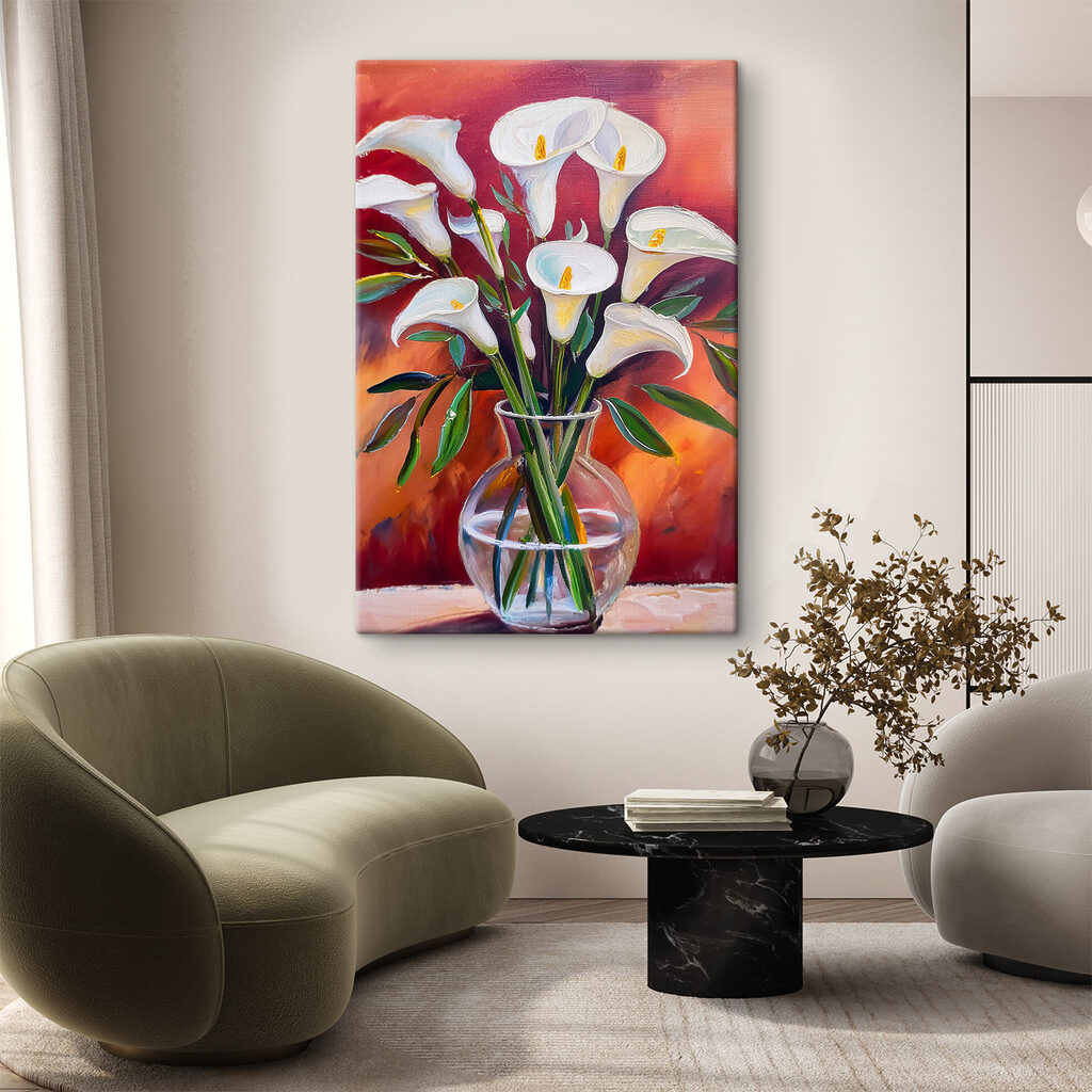 A painting of white flowers in a vase A painting of white flowers in a vase