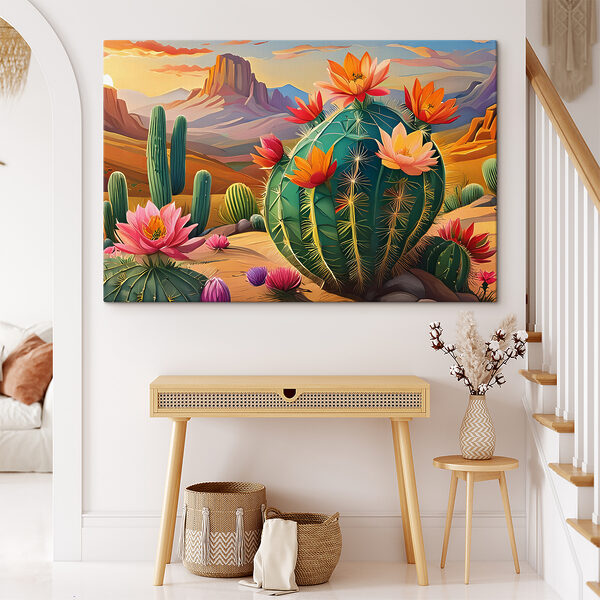 A cactus with flowers in the desert