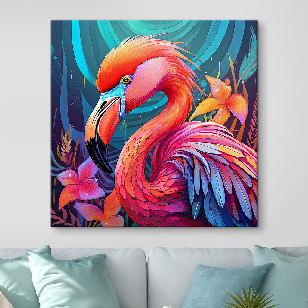 A colorful flamingo with flowers A colorful flamingo with flowers