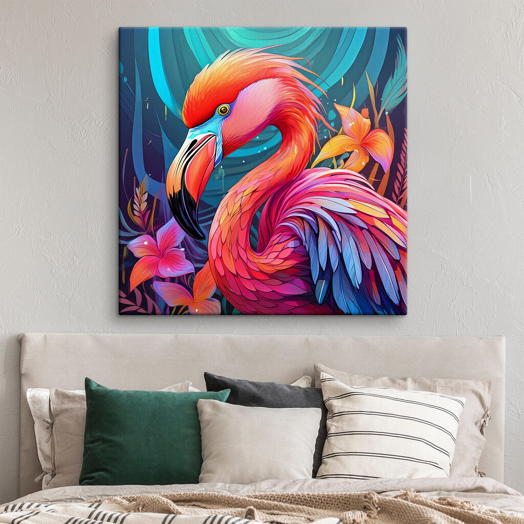 A colorful flamingo with flowers A colorful flamingo with flowers