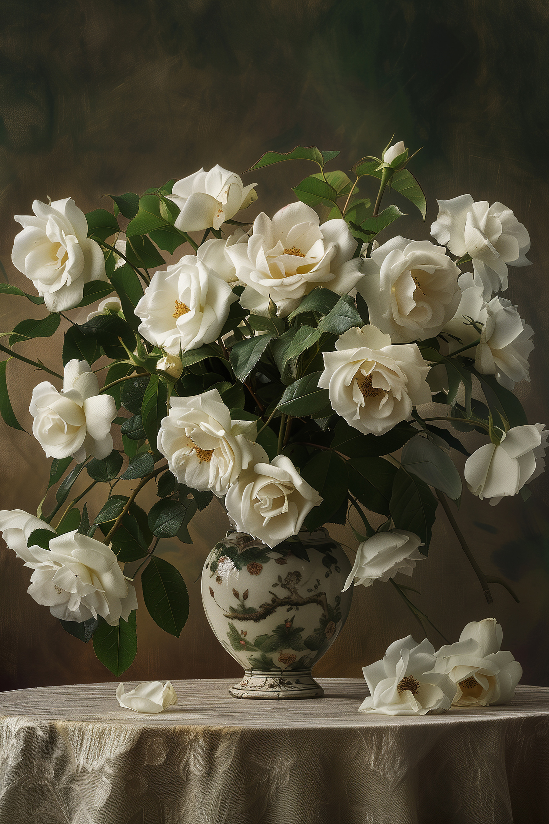 A vase with white flowers