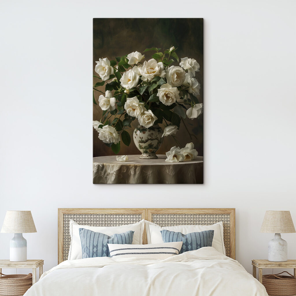 A vase with white flowers