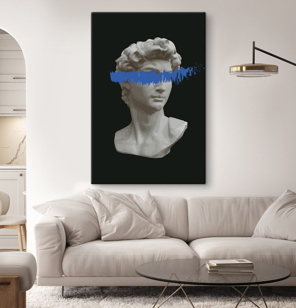 A statue of a man with a blue line A statue of a man with a blue line
