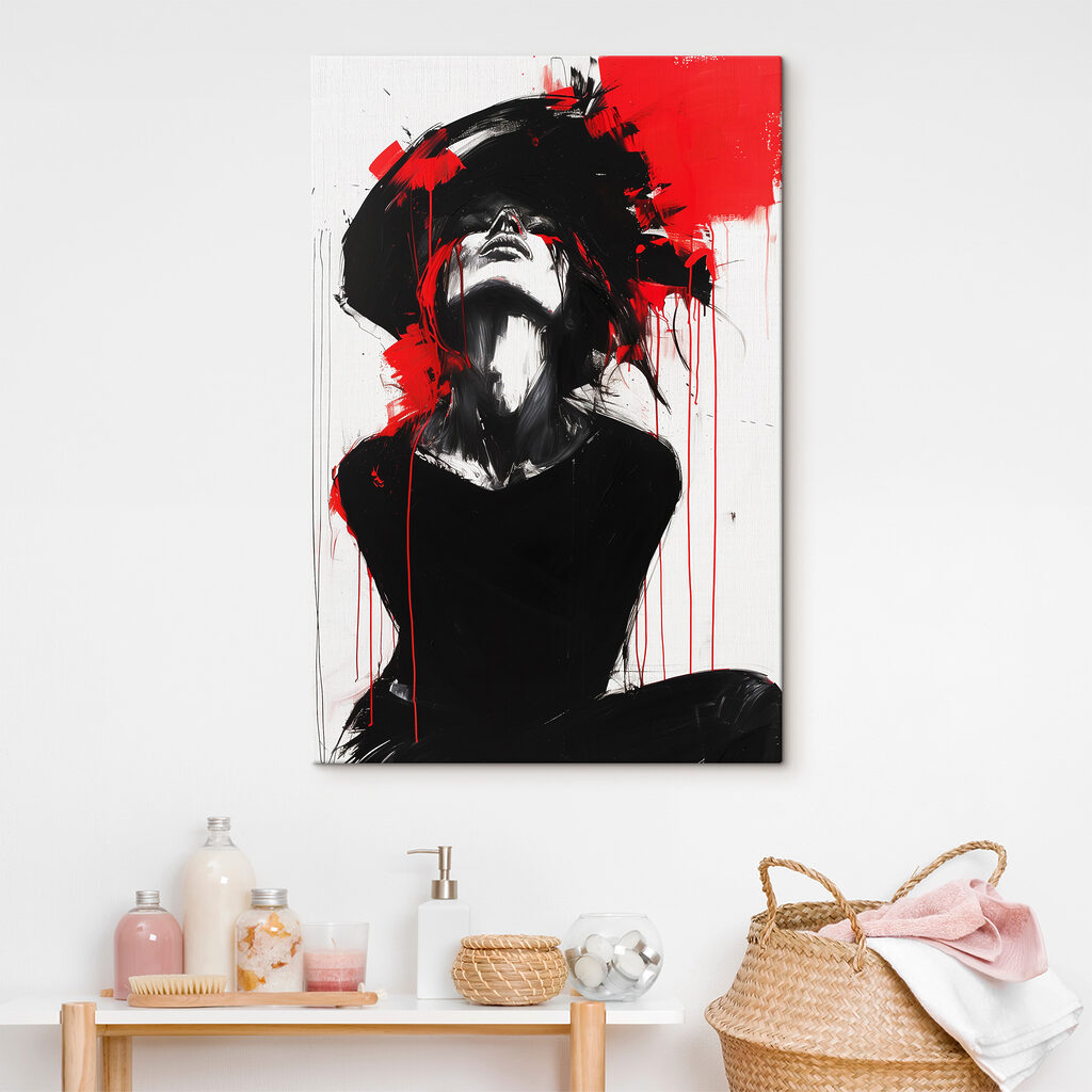 A painting of a woman with red paint on her face