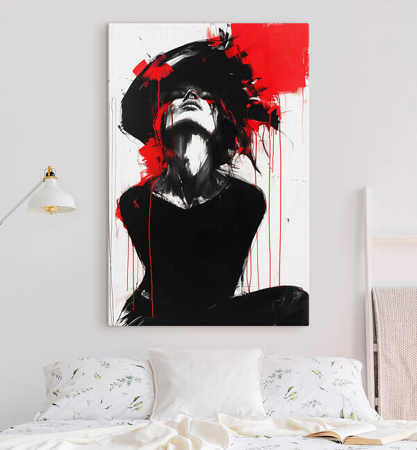 A painting of a woman with red paint on her face