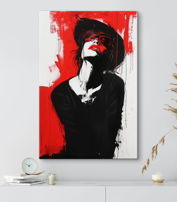 Cuadros Una mujer con los labios rojos y un sombrero negro (SKU: s38563) Cuadros Cuadros Una mujer con los labios rojos y un sombrero negro (SKU: s38563)