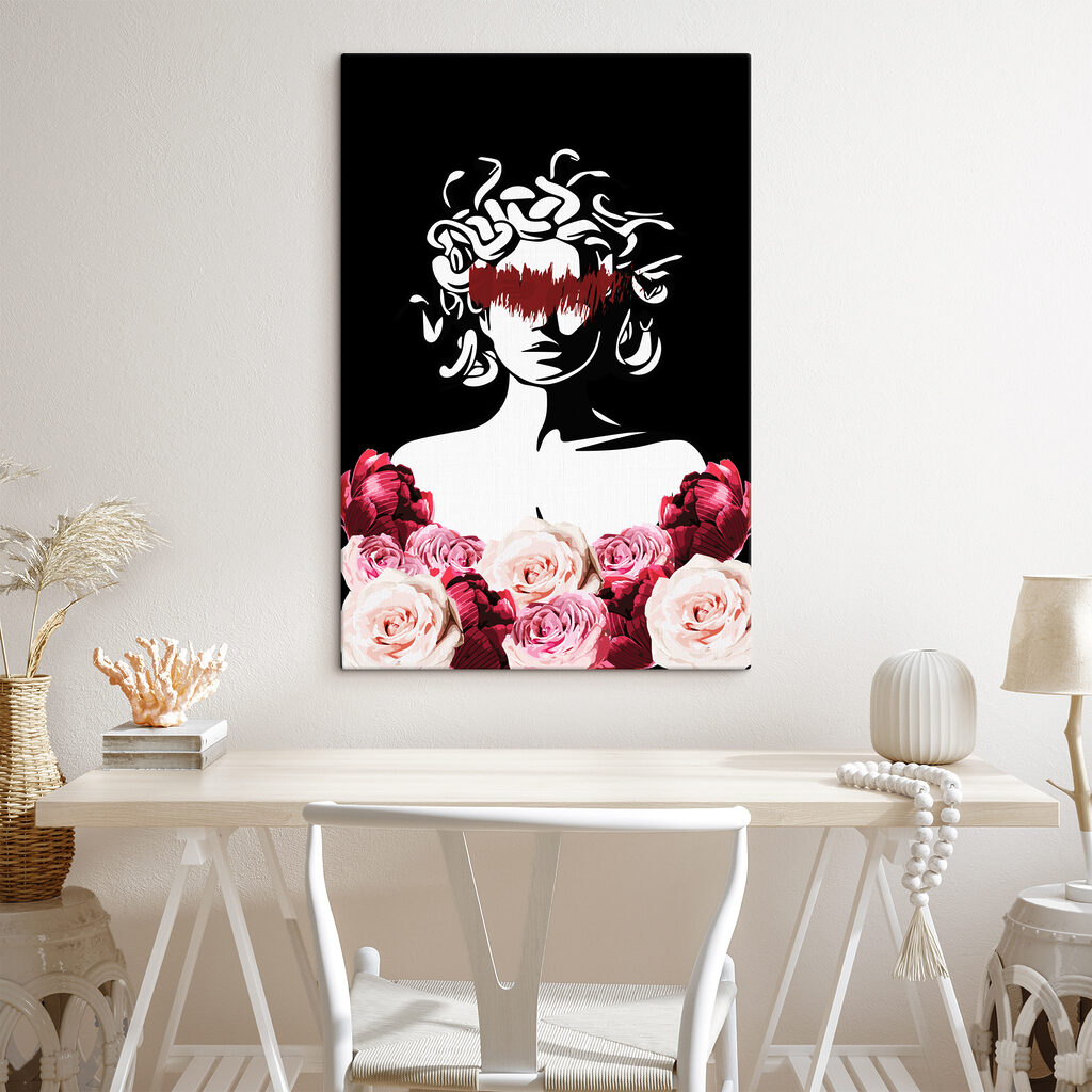 A woman with medusa's hair and flowers