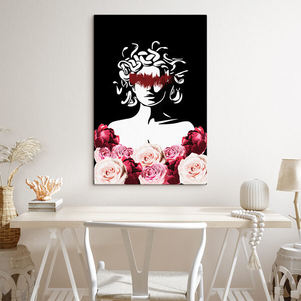 A woman with medusa's hair and flowers