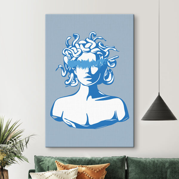 A drawing of a head of a woman with medusa's hair