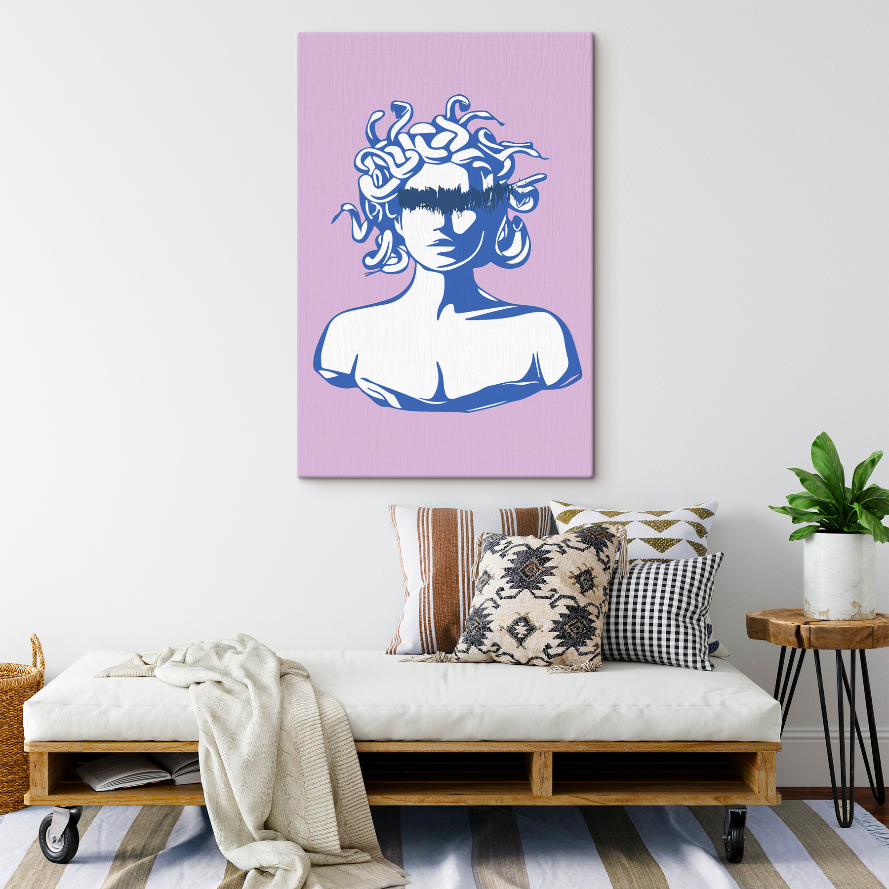 A drawing of a head of a woman with snakes