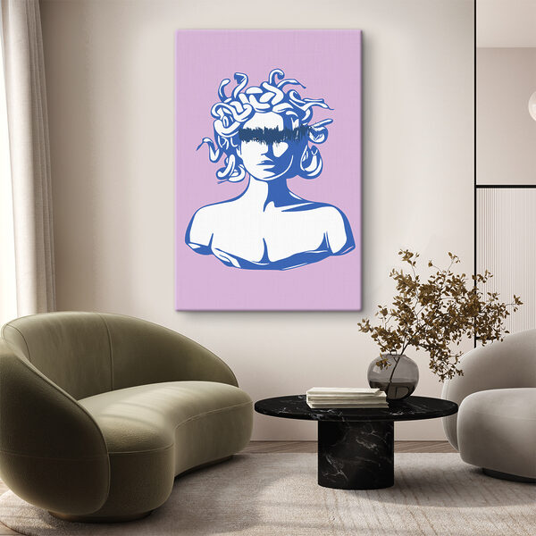 A drawing of a head of a woman with snakes