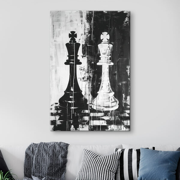 Cuadros Un cuadro en blanco y negro de una pieza de ajedrez