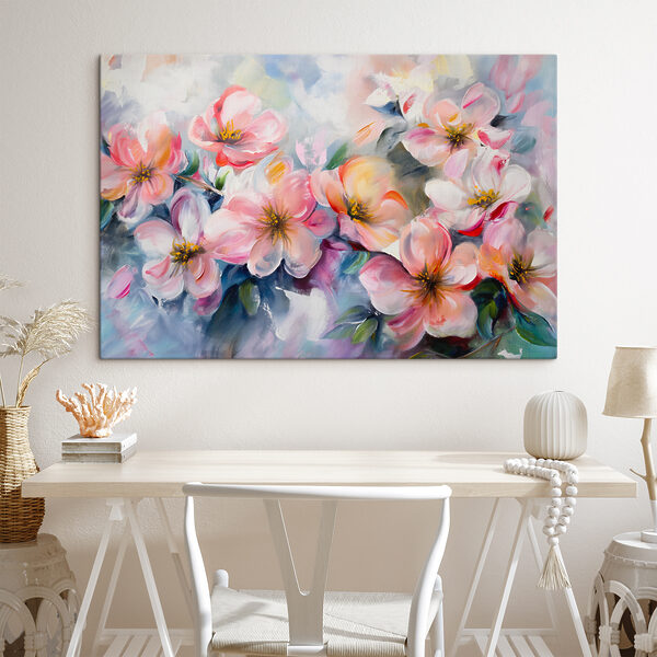 A painting of pink flowers