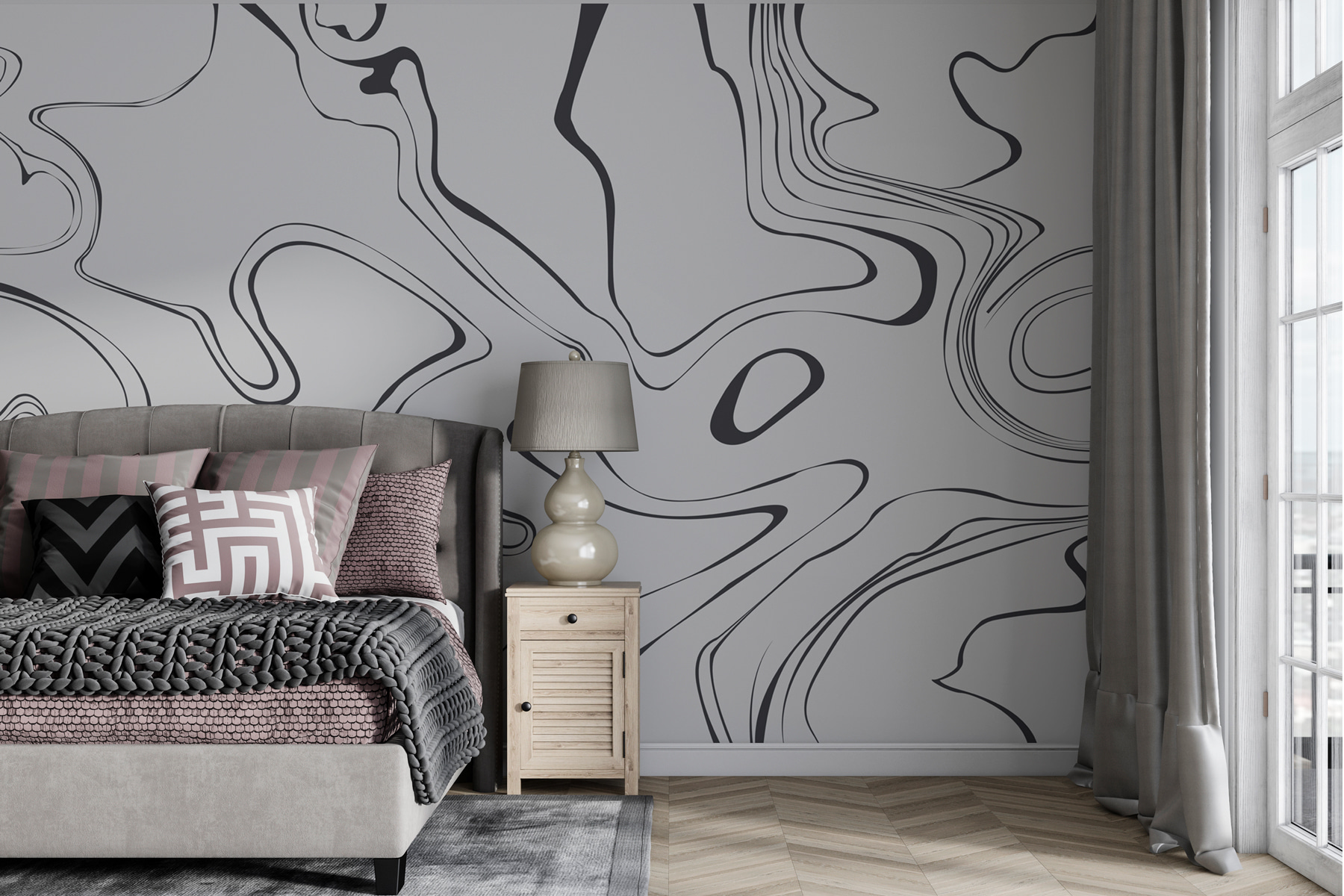 A grey and black swirls